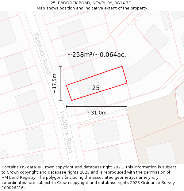 25, PADDOCK ROAD, NEWBURY, RG14 7DL: Plot and title map