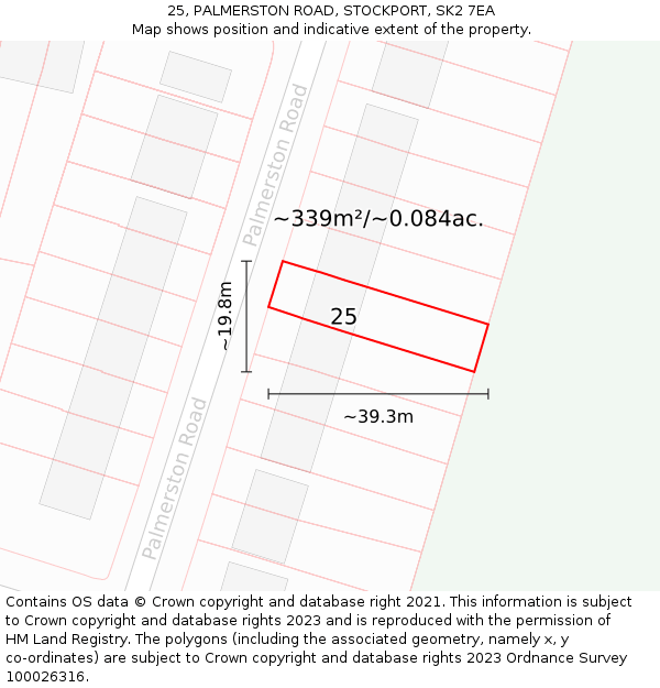 25, PALMERSTON ROAD, STOCKPORT, SK2 7EA: Plot and title map