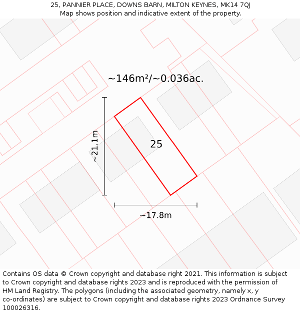 25, PANNIER PLACE, DOWNS BARN, MILTON KEYNES, MK14 7QJ: Plot and title map