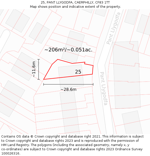 25, PANT LLYGODFA, CAERPHILLY, CF83 1TT: Plot and title map