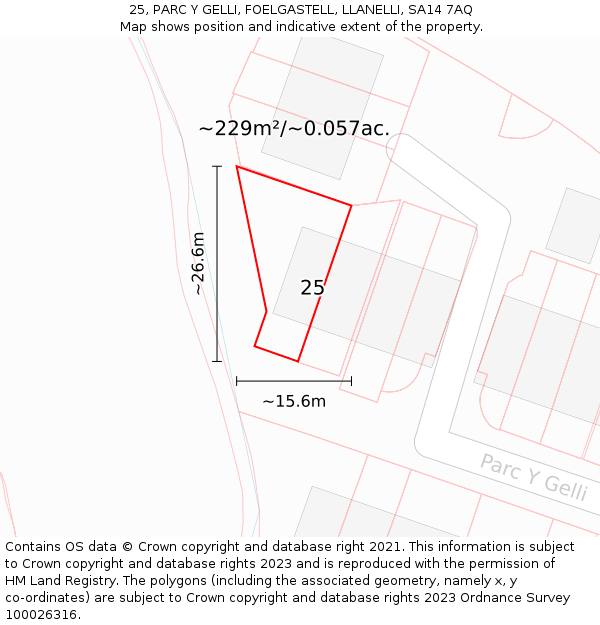 25, PARC Y GELLI, FOELGASTELL, LLANELLI, SA14 7AQ: Plot and title map