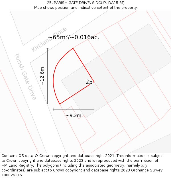 25, PARISH GATE DRIVE, SIDCUP, DA15 8TJ: Plot and title map