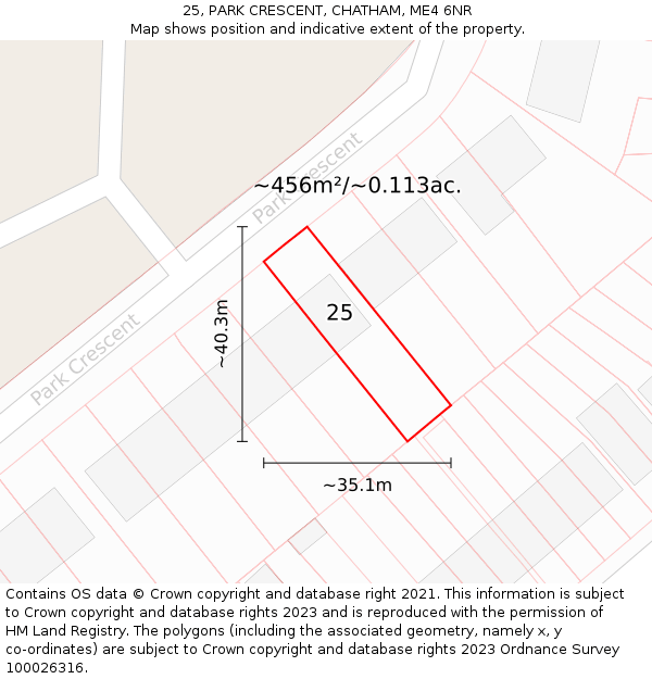 25, PARK CRESCENT, CHATHAM, ME4 6NR: Plot and title map