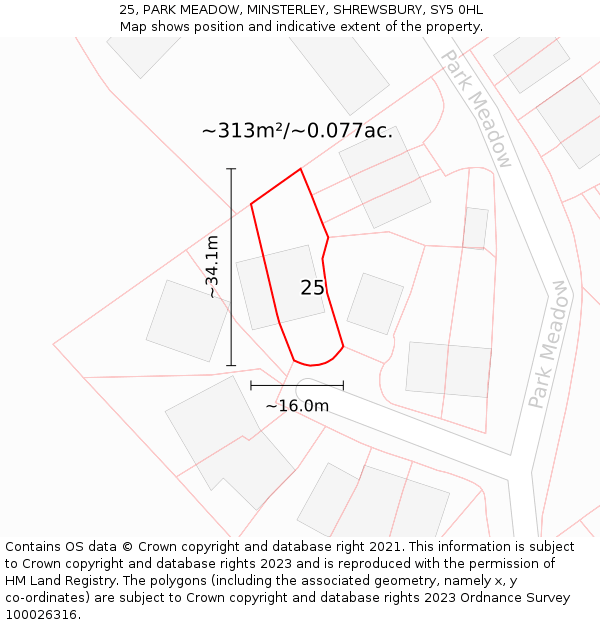 25, PARK MEADOW, MINSTERLEY, SHREWSBURY, SY5 0HL: Plot and title map