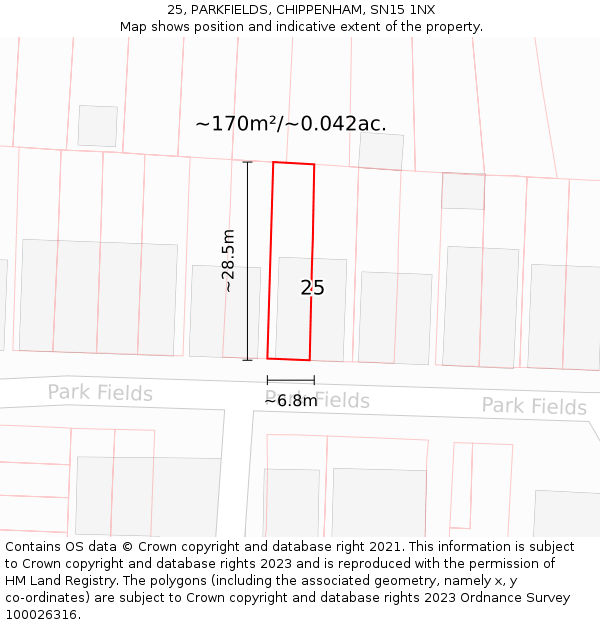 25, PARKFIELDS, CHIPPENHAM, SN15 1NX: Plot and title map