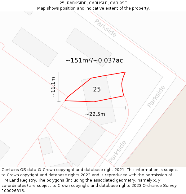 25, PARKSIDE, CARLISLE, CA3 9SE: Plot and title map