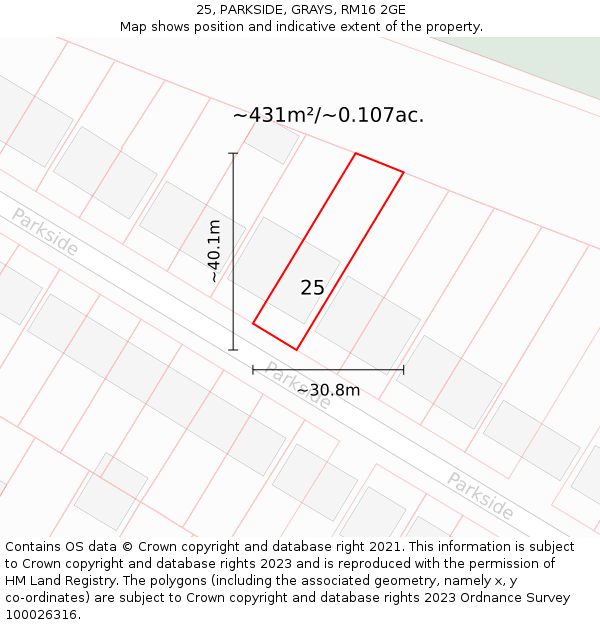 25, PARKSIDE, GRAYS, RM16 2GE: Plot and title map