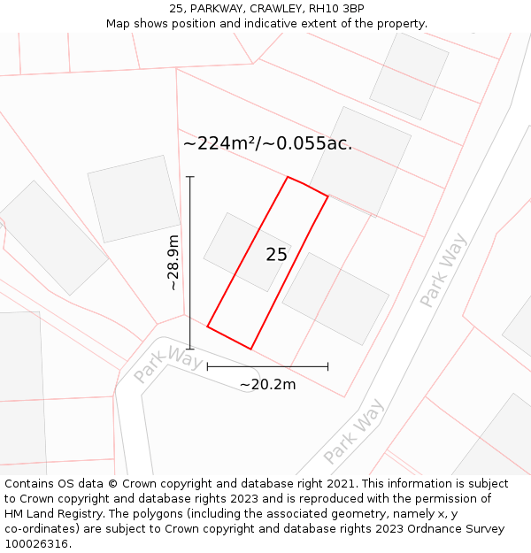 25, PARKWAY, CRAWLEY, RH10 3BP: Plot and title map