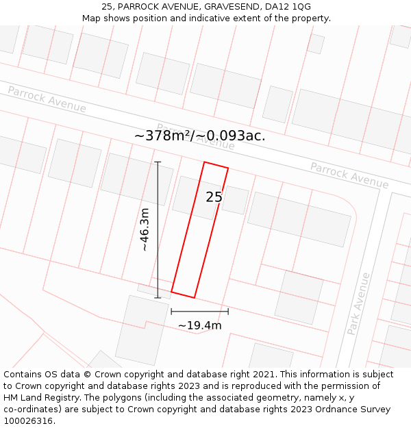 25, PARROCK AVENUE, GRAVESEND, DA12 1QG: Plot and title map