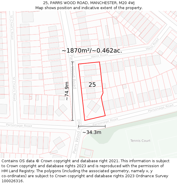 25, PARRS WOOD ROAD, MANCHESTER, M20 4WJ: Plot and title map