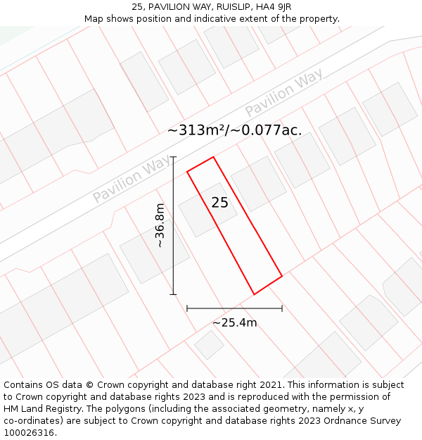 25, PAVILION WAY, RUISLIP, HA4 9JR: Plot and title map