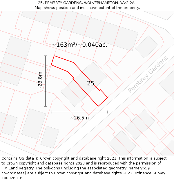 25, PEMBREY GARDENS, WOLVERHAMPTON, WV2 2AL: Plot and title map