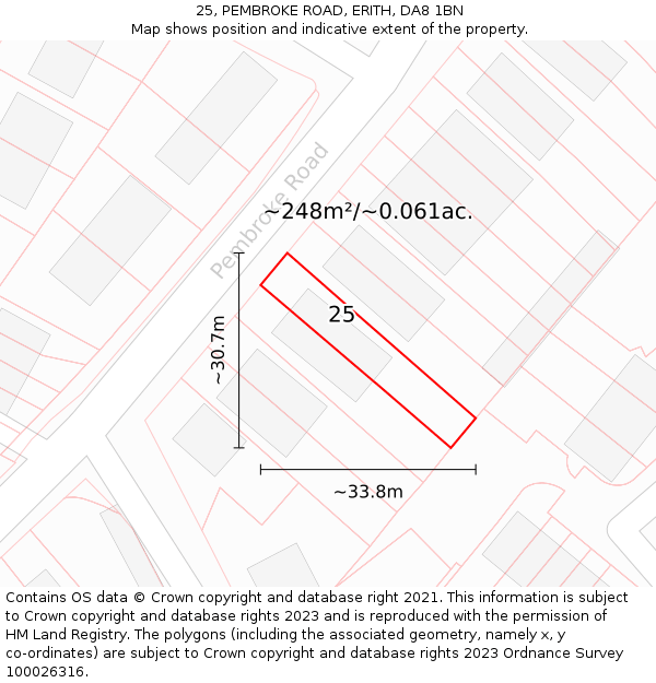 25, PEMBROKE ROAD, ERITH, DA8 1BN: Plot and title map