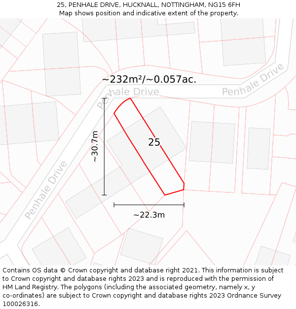 25, PENHALE DRIVE, HUCKNALL, NOTTINGHAM, NG15 6FH: Plot and title map