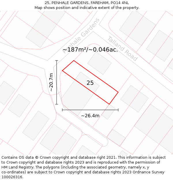 25, PENHALE GARDENS, FAREHAM, PO14 4NL: Plot and title map