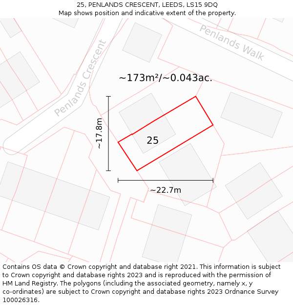 25, PENLANDS CRESCENT, LEEDS, LS15 9DQ: Plot and title map