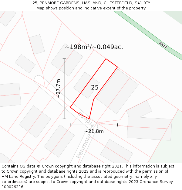 25, PENMORE GARDENS, HASLAND, CHESTERFIELD, S41 0TY: Plot and title map