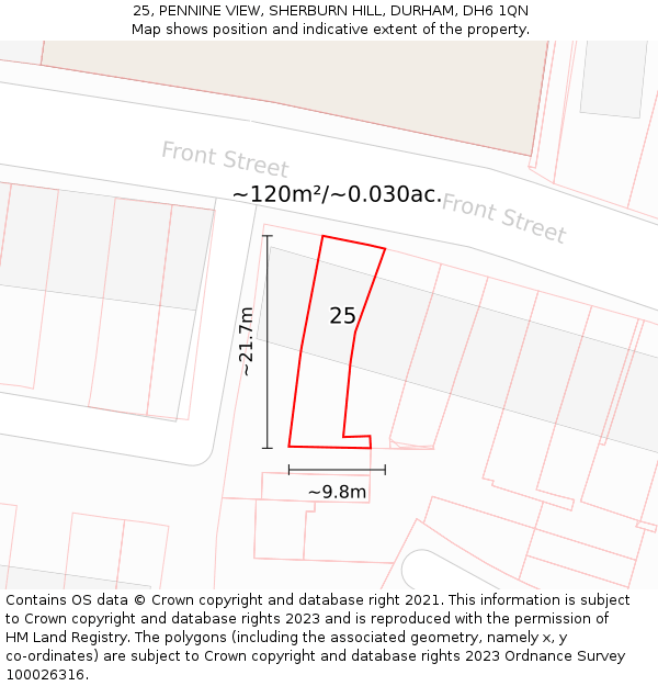 25, PENNINE VIEW, SHERBURN HILL, DURHAM, DH6 1QN: Plot and title map