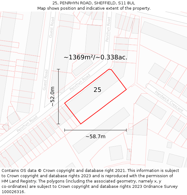 25, PENRHYN ROAD, SHEFFIELD, S11 8UL: Plot and title map