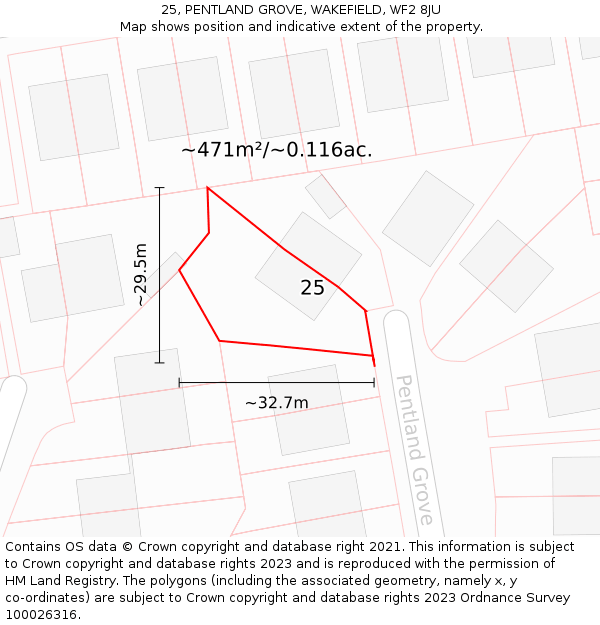 25, PENTLAND GROVE, WAKEFIELD, WF2 8JU: Plot and title map