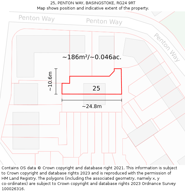 25, PENTON WAY, BASINGSTOKE, RG24 9RT: Plot and title map