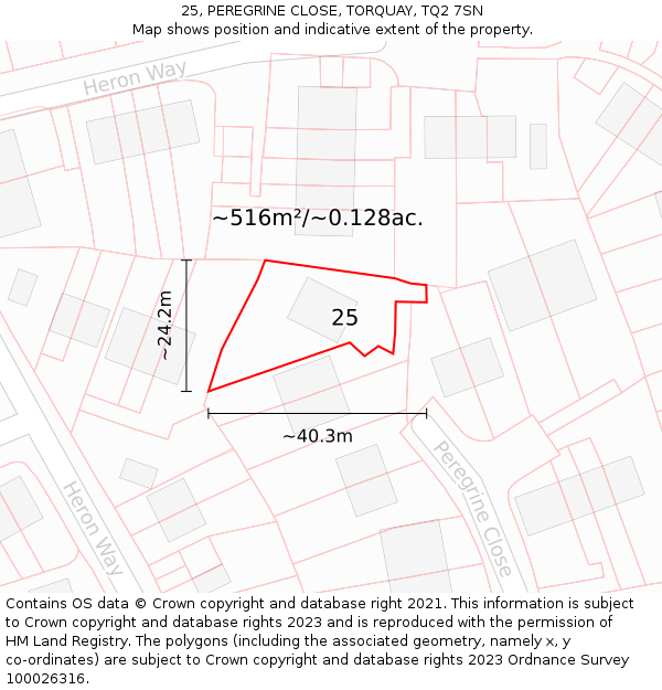 25, PEREGRINE CLOSE, TORQUAY, TQ2 7SN: Plot and title map