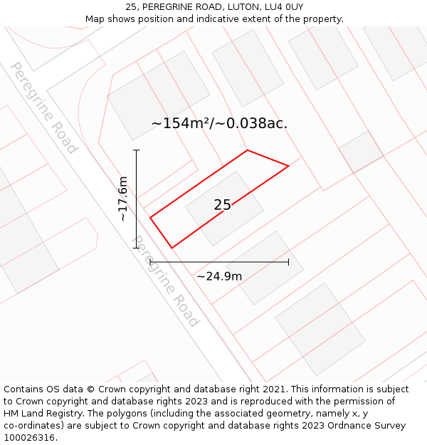 25, PEREGRINE ROAD, LUTON, LU4 0UY: Plot and title map