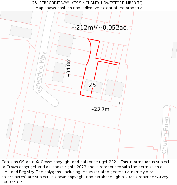 25, PEREGRINE WAY, KESSINGLAND, LOWESTOFT, NR33 7QH: Plot and title map