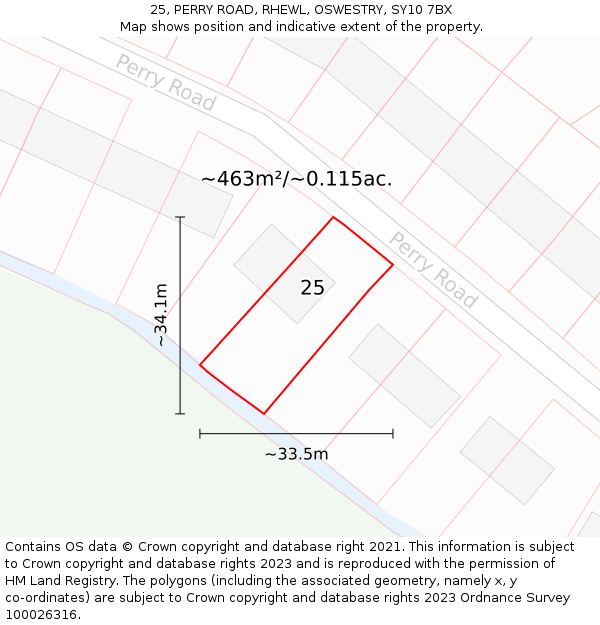 25, PERRY ROAD, RHEWL, OSWESTRY, SY10 7BX: Plot and title map