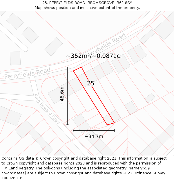 25, PERRYFIELDS ROAD, BROMSGROVE, B61 8SY: Plot and title map