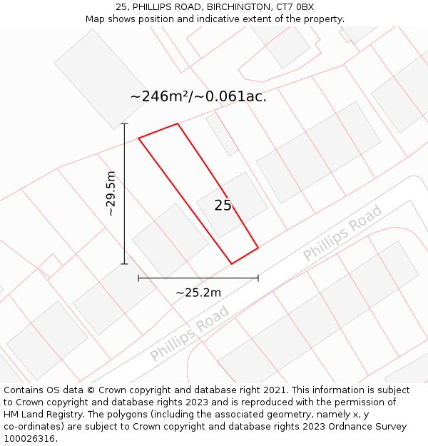 25, PHILLIPS ROAD, BIRCHINGTON, CT7 0BX: Plot and title map