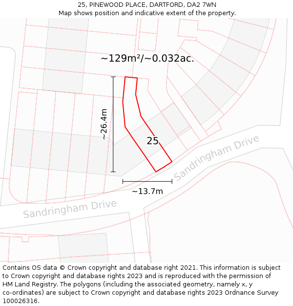 25, PINEWOOD PLACE, DARTFORD, DA2 7WN: Plot and title map