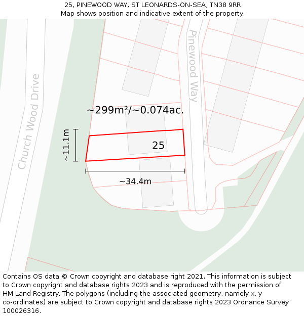 25, PINEWOOD WAY, ST LEONARDS-ON-SEA, TN38 9RR: Plot and title map