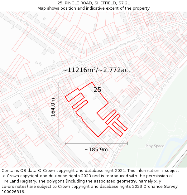 25, PINGLE ROAD, SHEFFIELD, S7 2LJ: Plot and title map