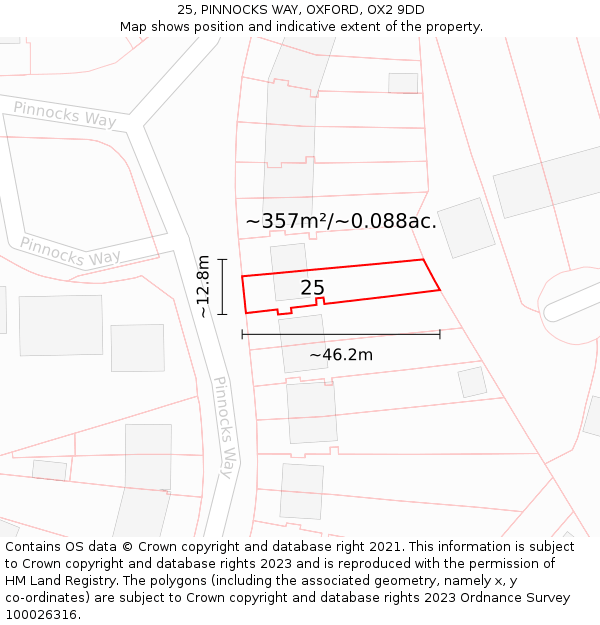 25, PINNOCKS WAY, OXFORD, OX2 9DD: Plot and title map