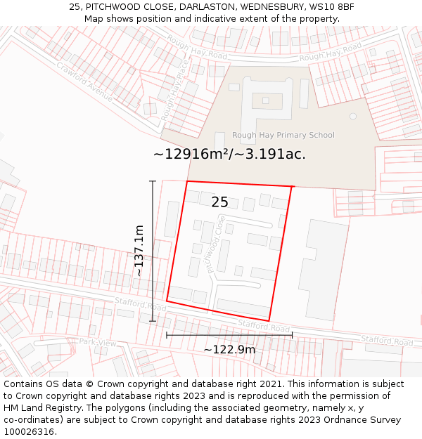 25, PITCHWOOD CLOSE, DARLASTON, WEDNESBURY, WS10 8BF: Plot and title map