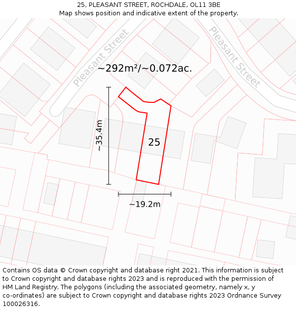 25, PLEASANT STREET, ROCHDALE, OL11 3BE: Plot and title map