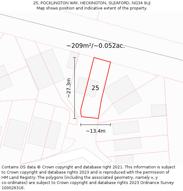 25, POCKLINGTON WAY, HECKINGTON, SLEAFORD, NG34 9UJ: Plot and title map