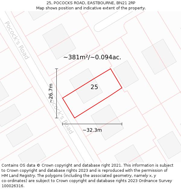 25, POCOCKS ROAD, EASTBOURNE, BN21 2RP: Plot and title map