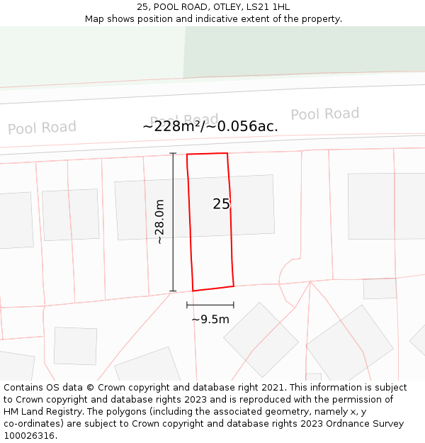 25, POOL ROAD, OTLEY, LS21 1HL: Plot and title map