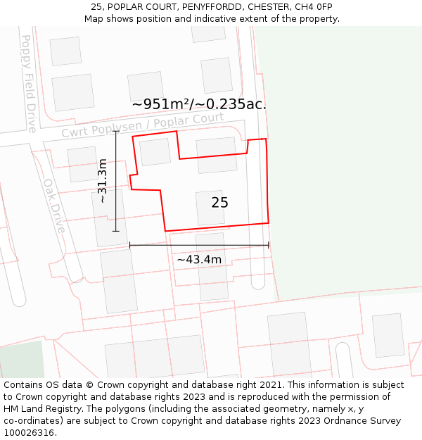 25, POPLAR COURT, PENYFFORDD, CHESTER, CH4 0FP: Plot and title map