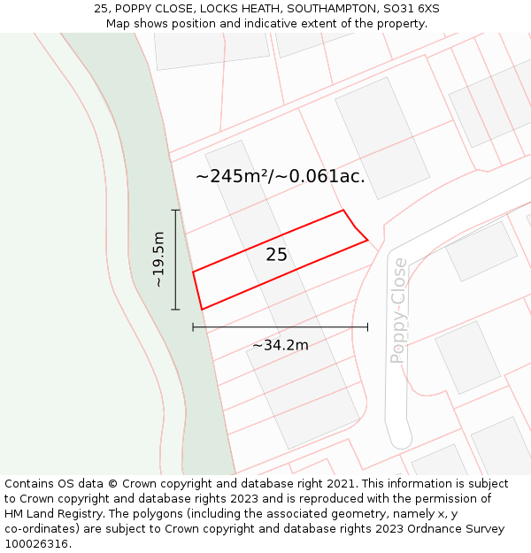 25, POPPY CLOSE, LOCKS HEATH, SOUTHAMPTON, SO31 6XS: Plot and title map