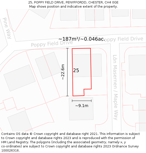 25, POPPY FIELD DRIVE, PENYFFORDD, CHESTER, CH4 0GE: Plot and title map