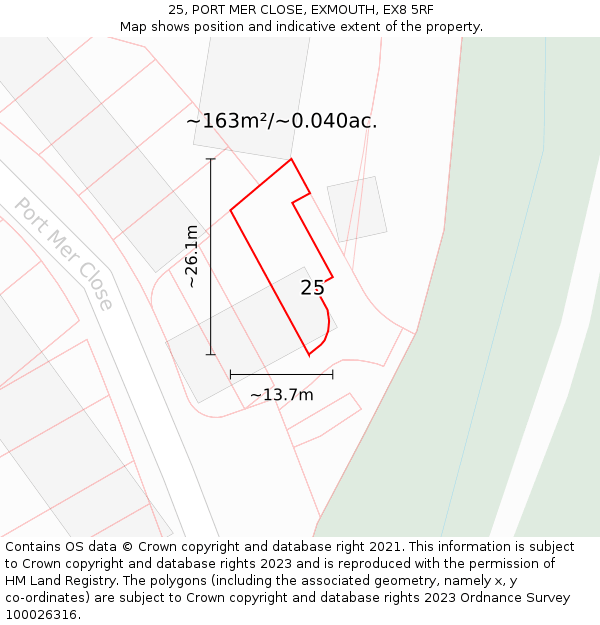 25, PORT MER CLOSE, EXMOUTH, EX8 5RF: Plot and title map