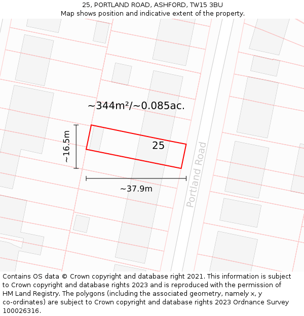 25, PORTLAND ROAD, ASHFORD, TW15 3BU: Plot and title map