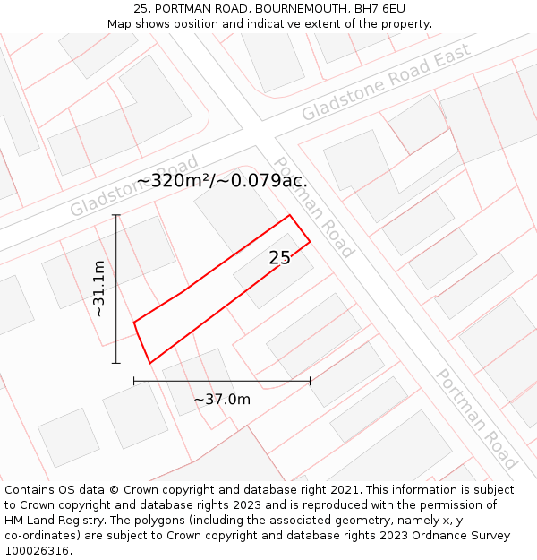 25, PORTMAN ROAD, BOURNEMOUTH, BH7 6EU: Plot and title map