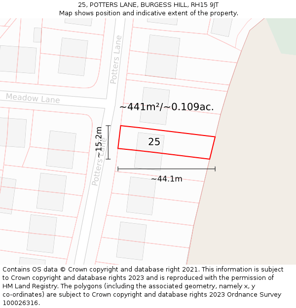 25, POTTERS LANE, BURGESS HILL, RH15 9JT: Plot and title map