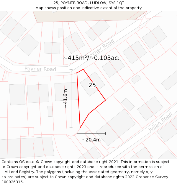 25, POYNER ROAD, LUDLOW, SY8 1QT: Plot and title map