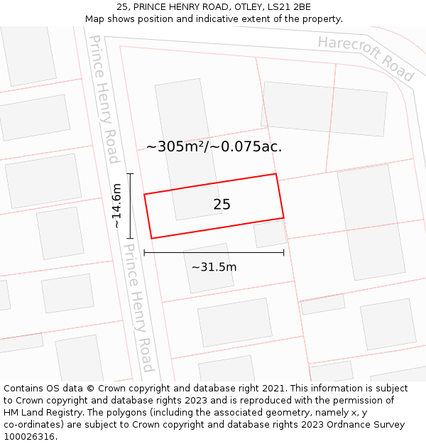 25, PRINCE HENRY ROAD, OTLEY, LS21 2BE: Plot and title map