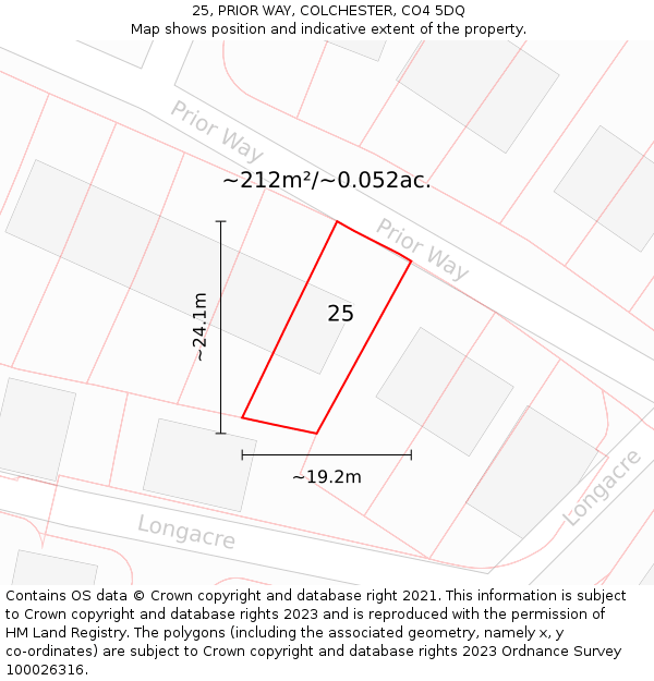 25, PRIOR WAY, COLCHESTER, CO4 5DQ: Plot and title map